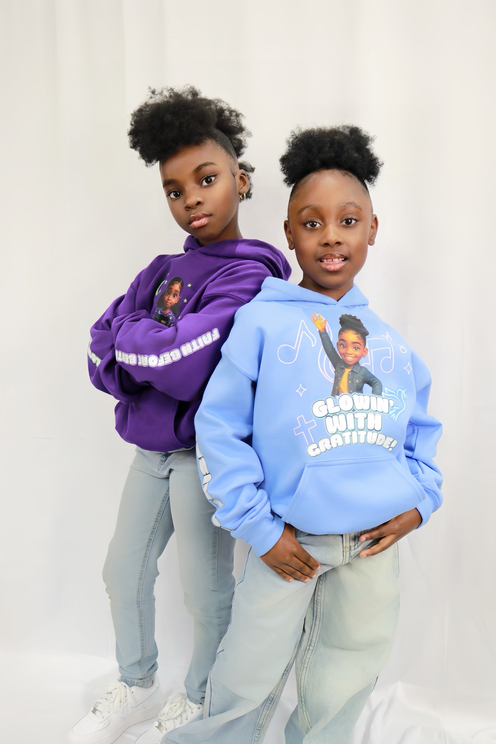 Denim Praise Girl Hoodie – “Glowin’ with Gratitude”