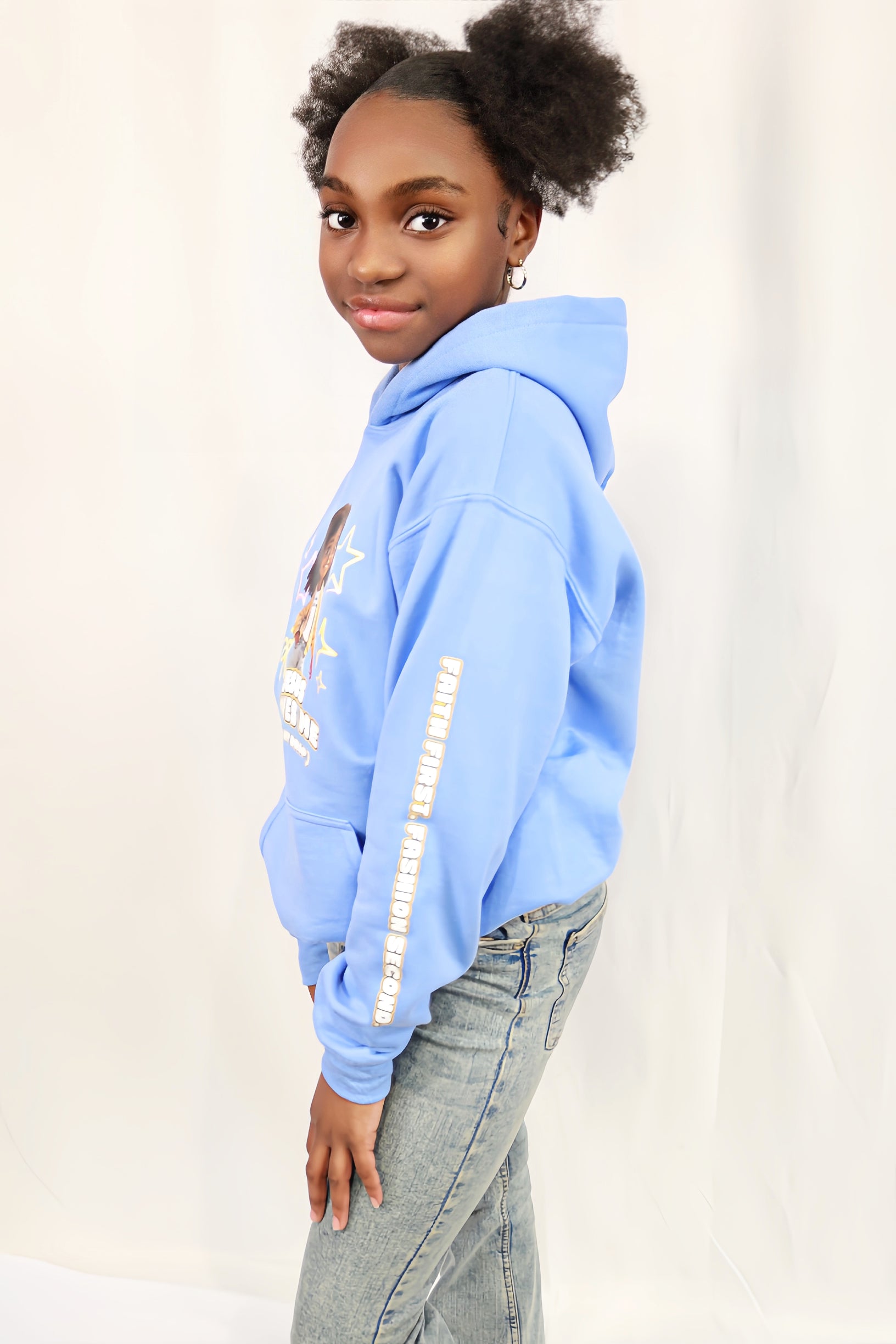 Denim Tee Girl Hoodie – “Faith First, Fashion Second”